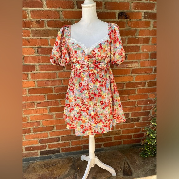 New NWT All About May Say Hello Dress Floral Mini Fit Flare Puff Sleeves… - Picture 8 of 12